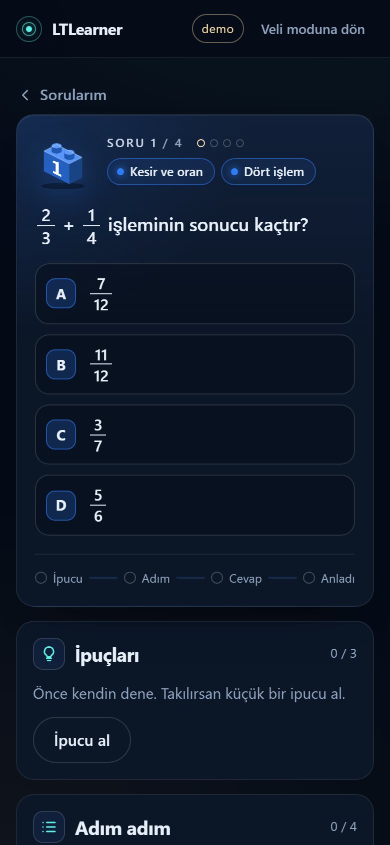 Soru çözümü: çoktan seçmeli kesir sorusu